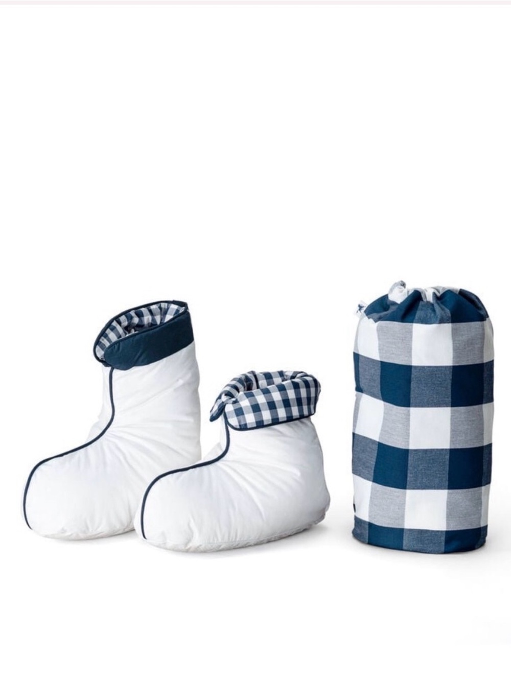 Hastens Goose Down Booties Luxury Warm Slippers Size L White With Navy Trim